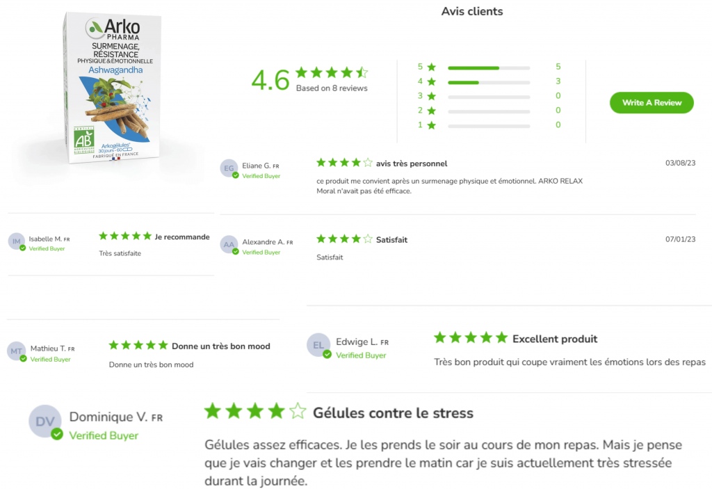 les avis des clients après utilisation de l’ashwagandha arkopharma
