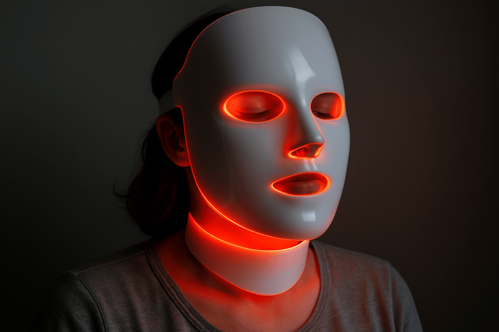 person enjoying the benefits of the led face mask