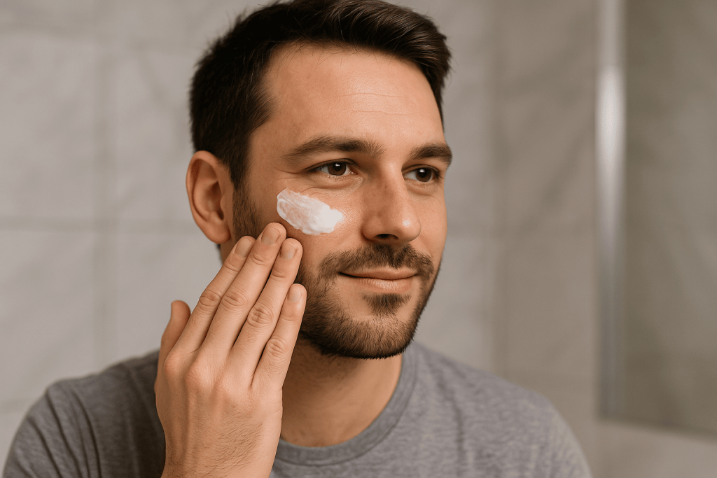 un jeune homme profitant des bienfaits de la crème pour visage homme