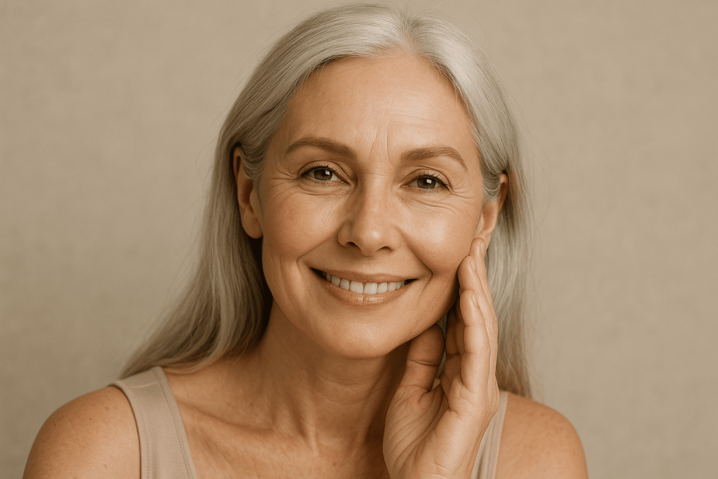 una mujer de 50 años disfrutando de los beneficios del colágeno