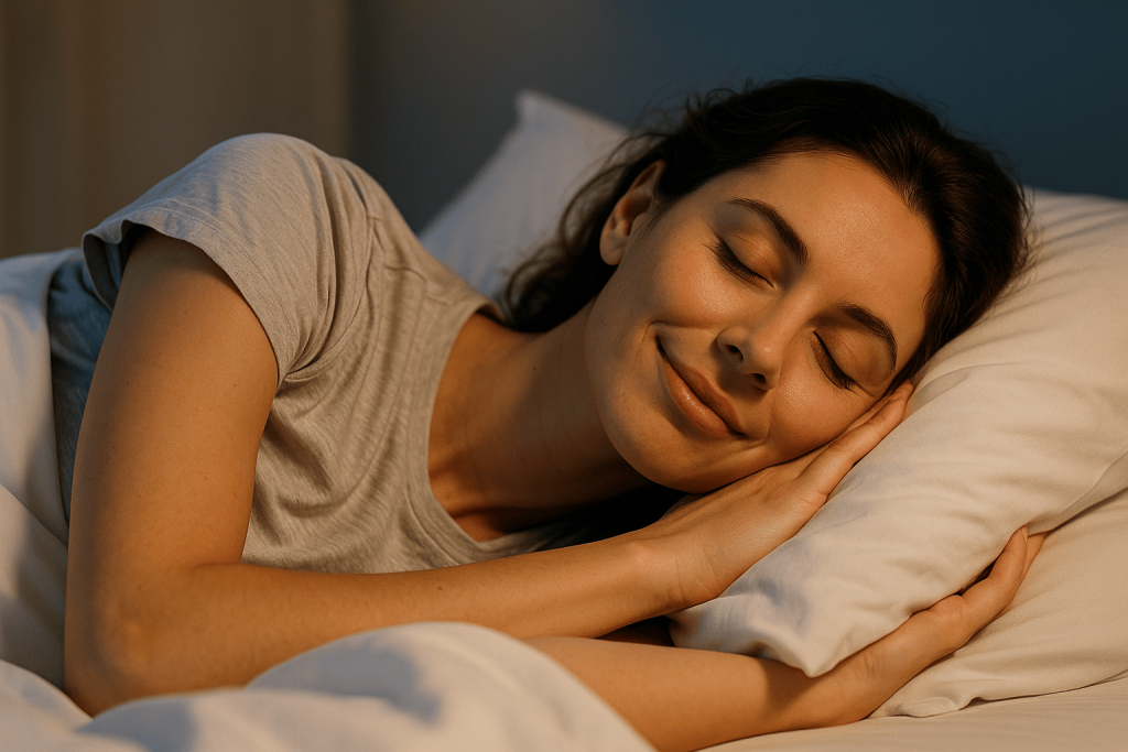 una persona que aprovecha los beneficios de la melatonina para dormir