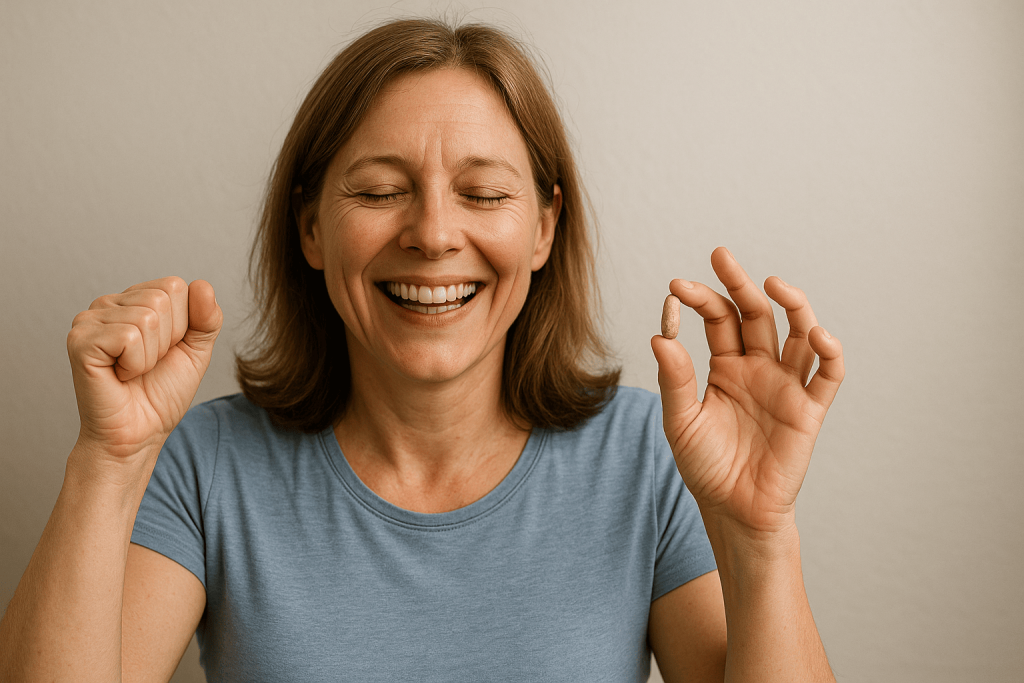 una persona que disfruta de los beneficios de los multivitamínicos