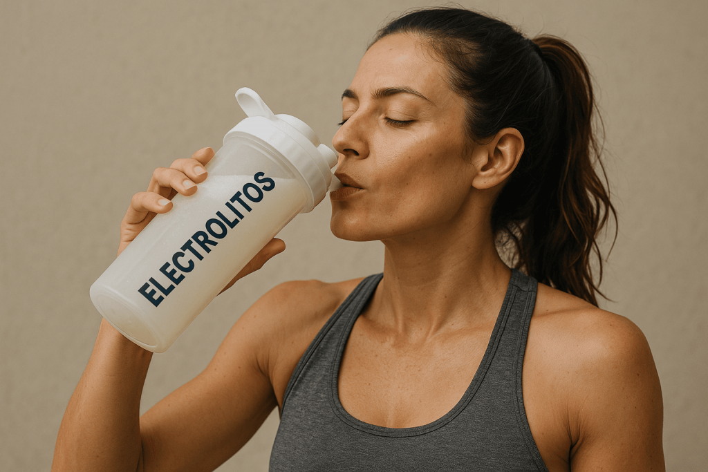 una persona que se beneficia de las ventajas de los electrolitos