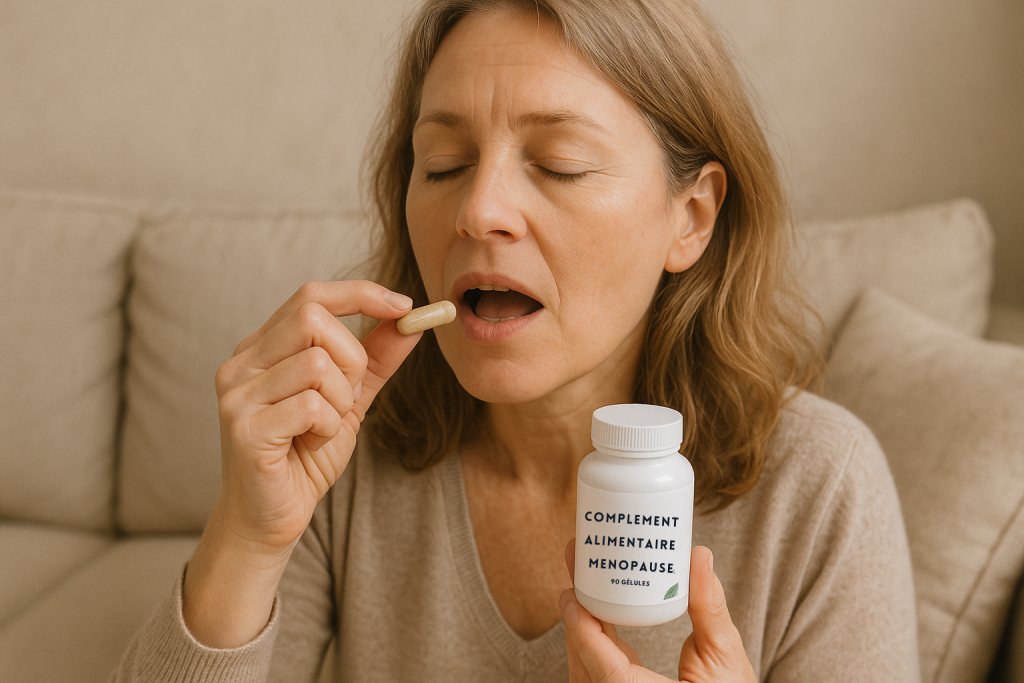 une femme en menopause profitant des bienfaits de son complement alimentaire