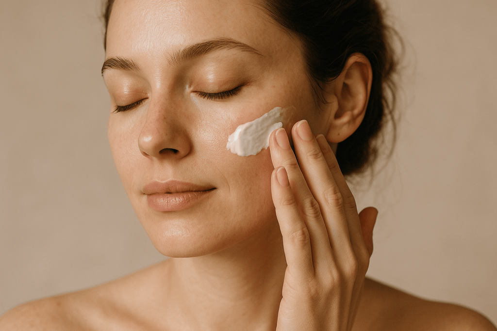 une jeune bénéficiant des bienfaits de sa crème hydratante visage