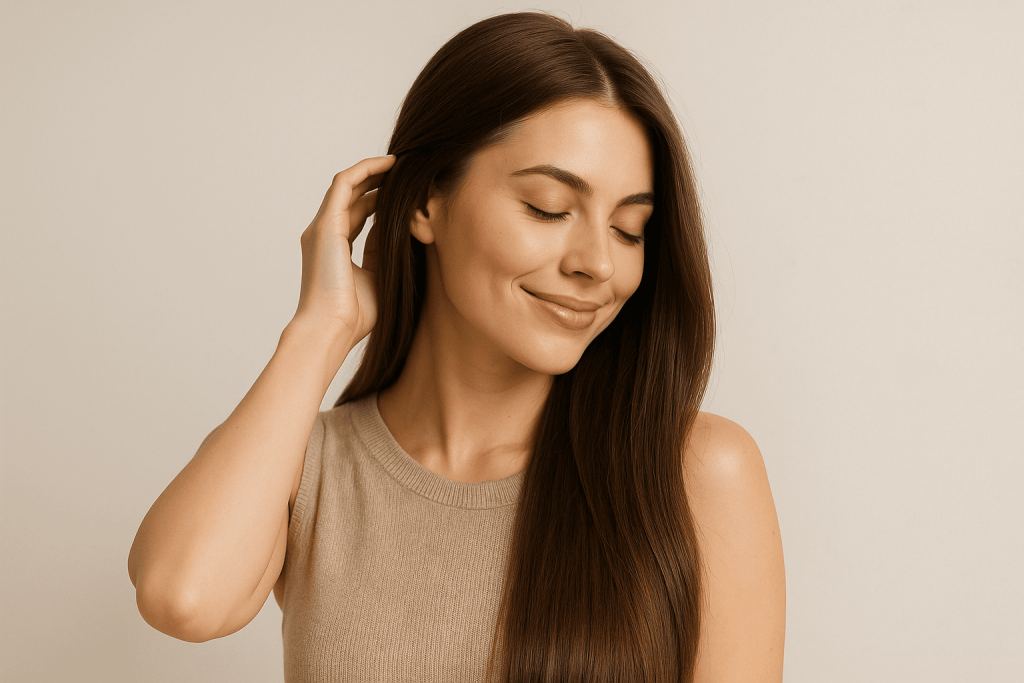 une jeune femme profitant des bienfaits de son complément alimentaire pour cheveux