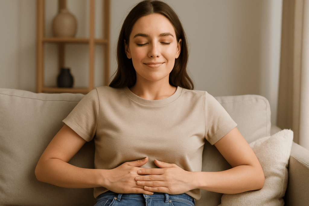 une personne apaisée par le complément alimentaire pour la digestion
