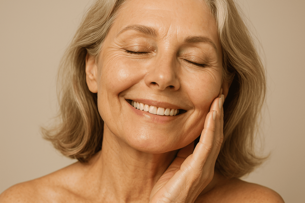 une personne ménopause profitant des bienfaits de sa crème visage