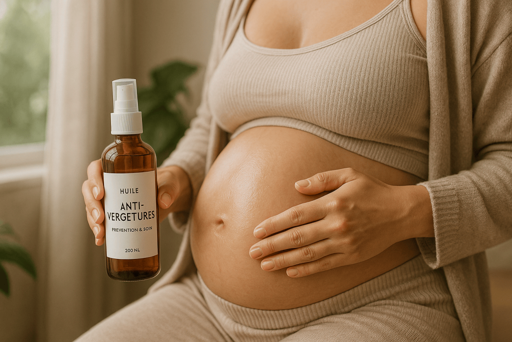 une personne profitant des bienfaits de l’huile vergeture grossesse