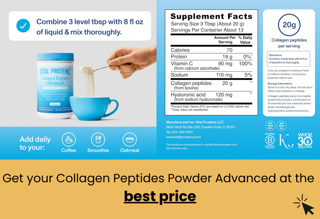 vital proteins collagen peptides powder advanced with hyaluronic acid & Vitamin c