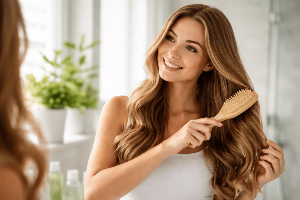 Una mujer disfruta de los beneficios del complemento capilar