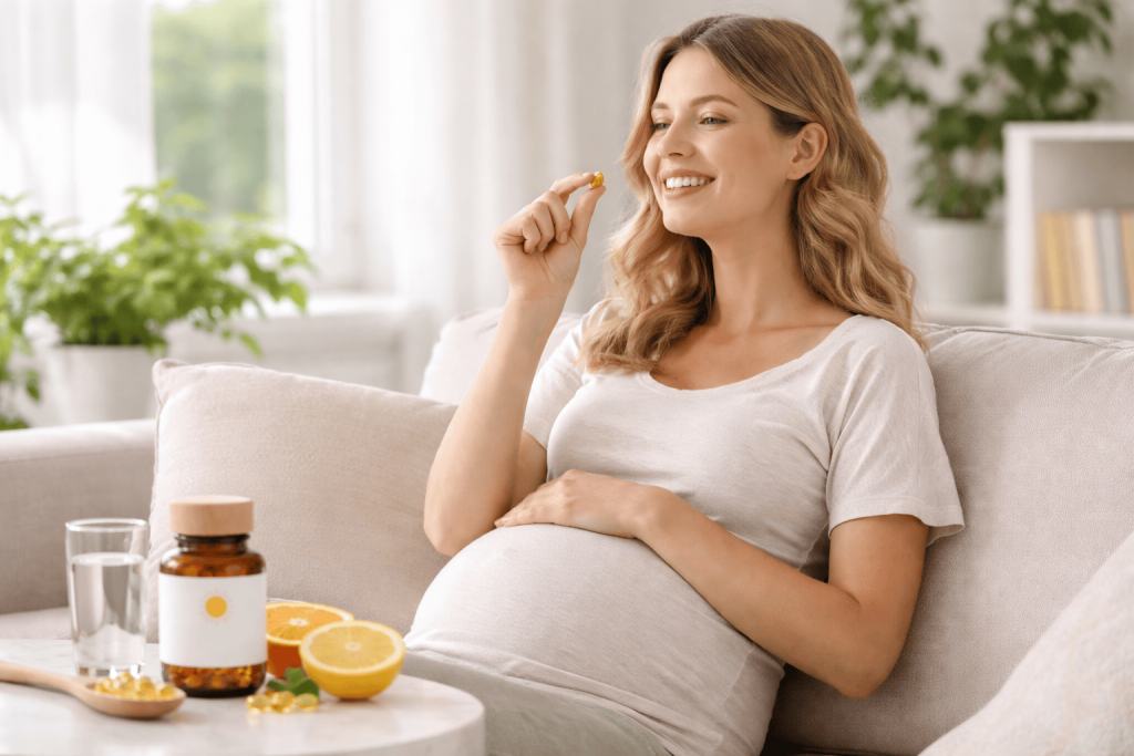 Una mujer embarazada disfrutando de los beneficios de la vitamina D