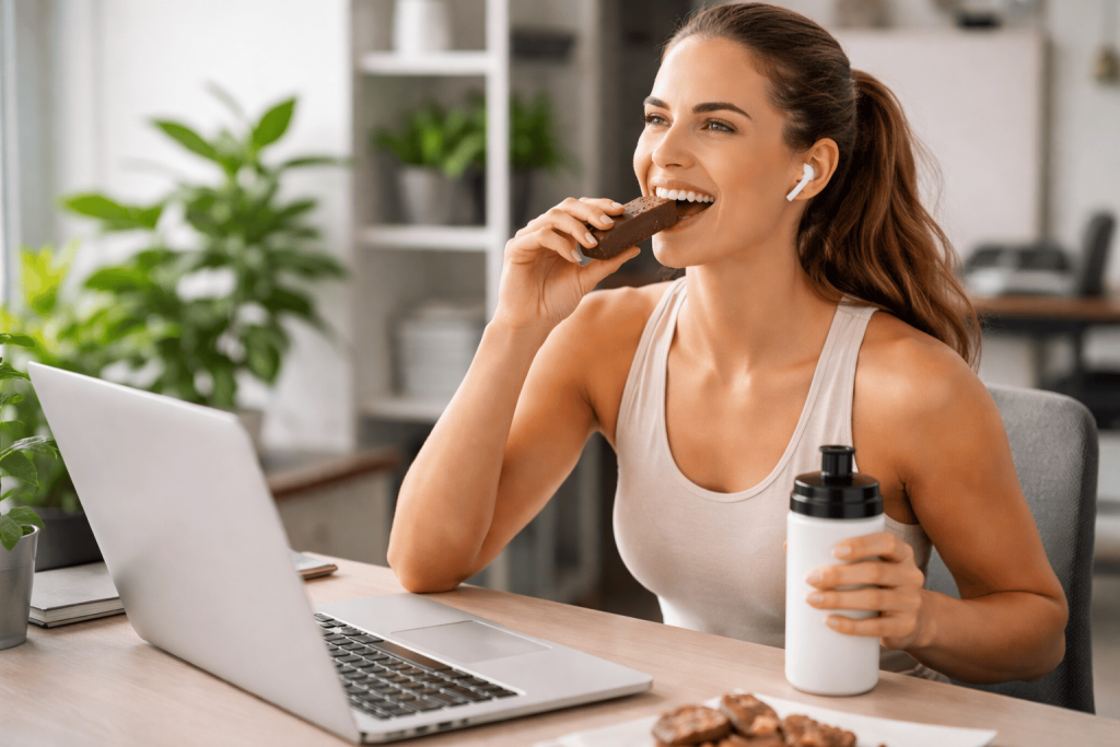 a person enjoying a gluten-free protein bar