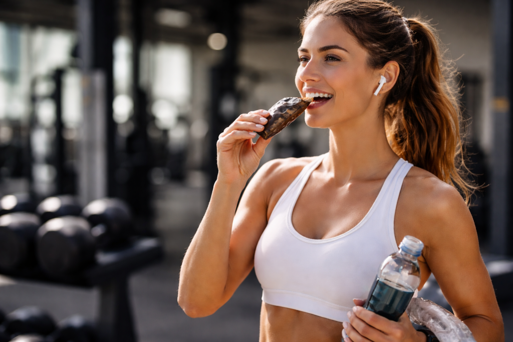 a person enjoying the benefits of a low-carb protein bar