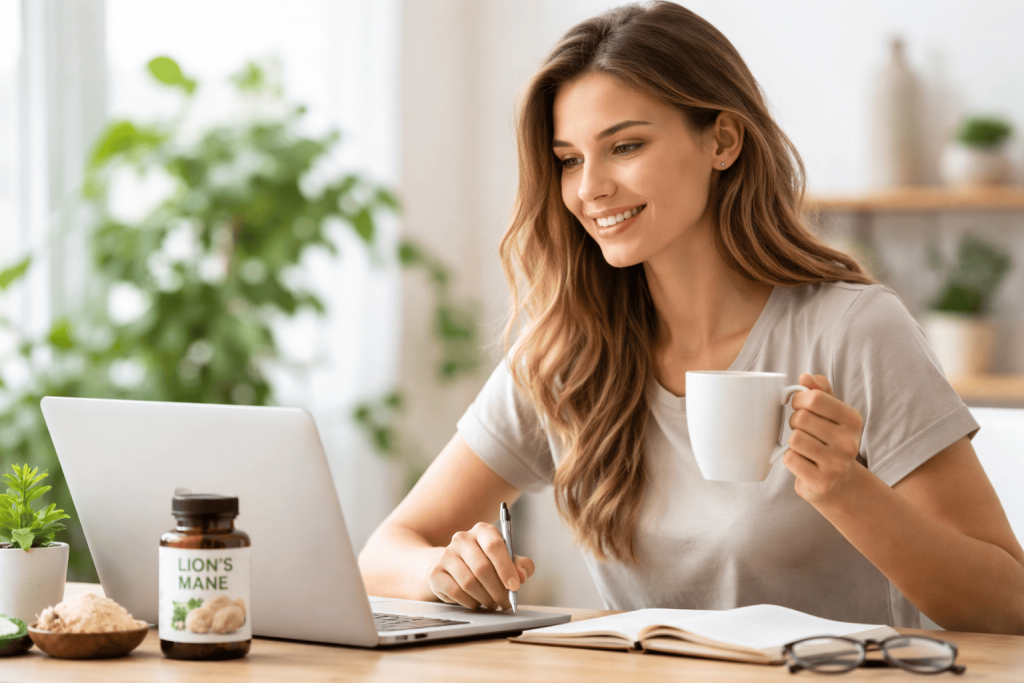 a person enjoying the benefits of lion's mane mushroom