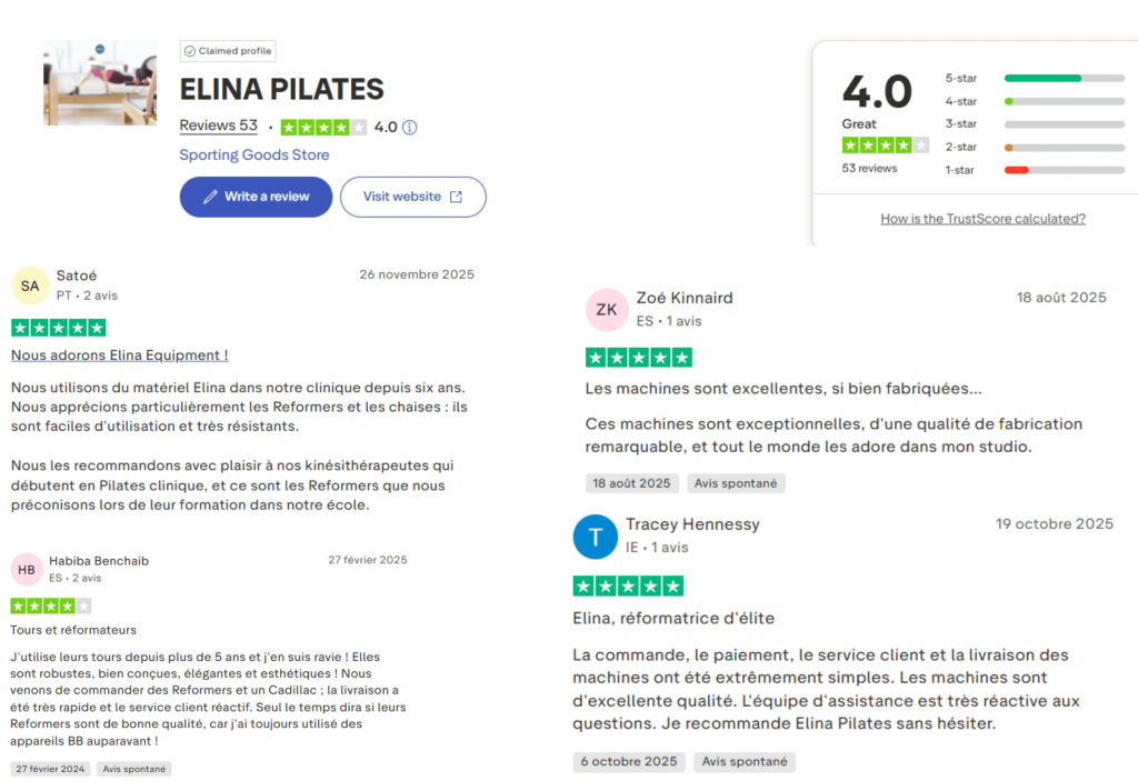 avis des client sur elina pilates