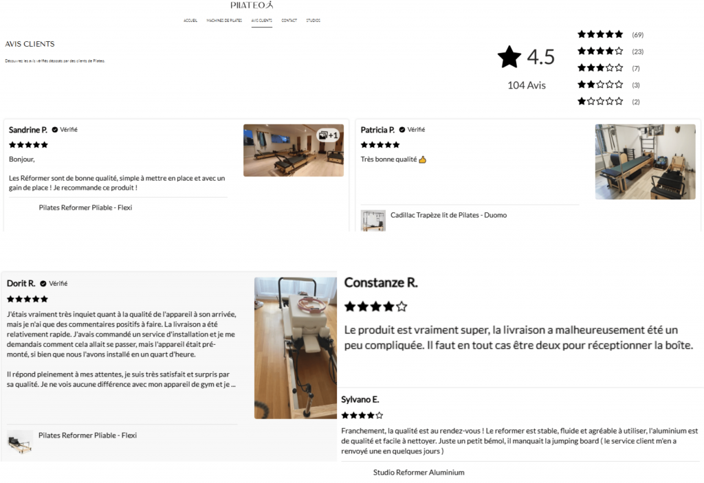 avis des clients sur Pilateo