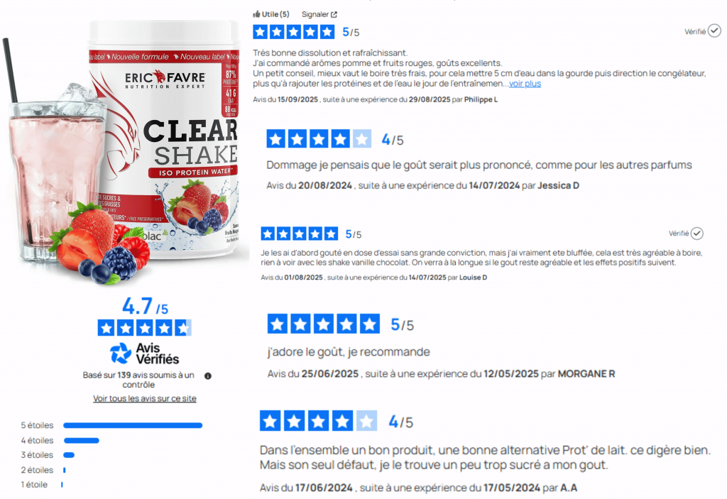 avis des clients sur clear shake eric favre