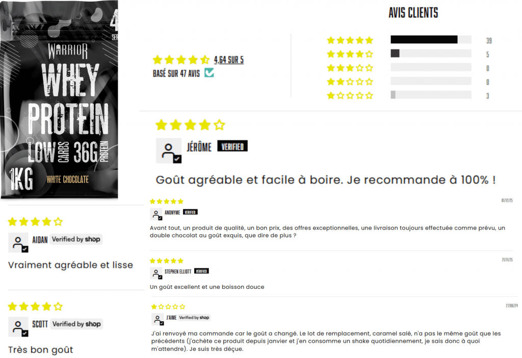 avis des clients sur la whey protein warrior