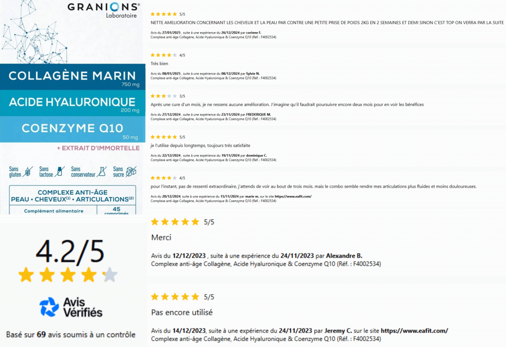 avis des clients sur le collagène et acide Hyaluronique granions