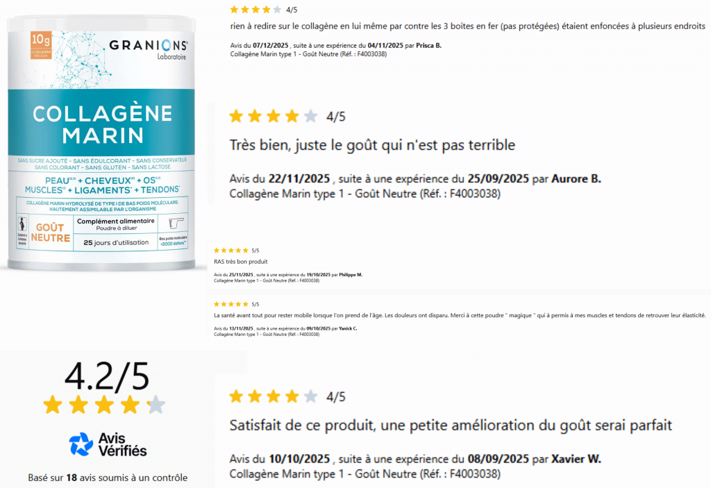 avis des clients sur le collagène marin granions