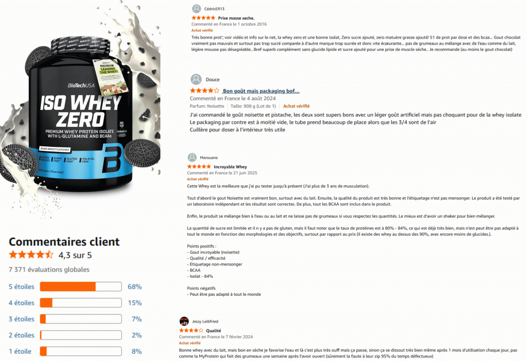 avis des clients sur l'iso whey zero