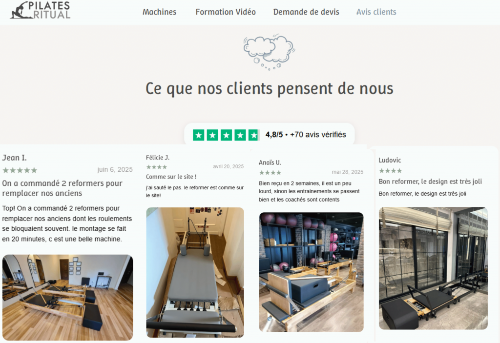 avis des clients sur pilates ritual
