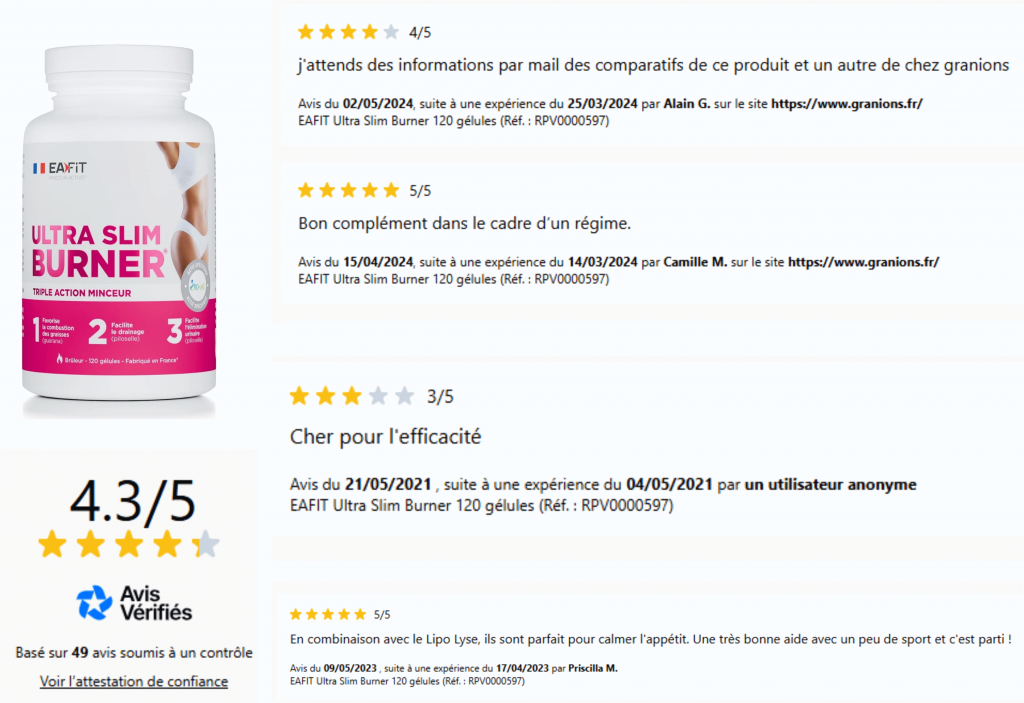 avis des clients sur ultra slim burner EA Fit