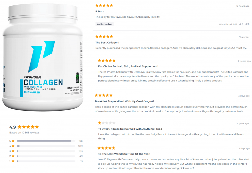 customer reviews of 1st Phorm collagen with dermaval