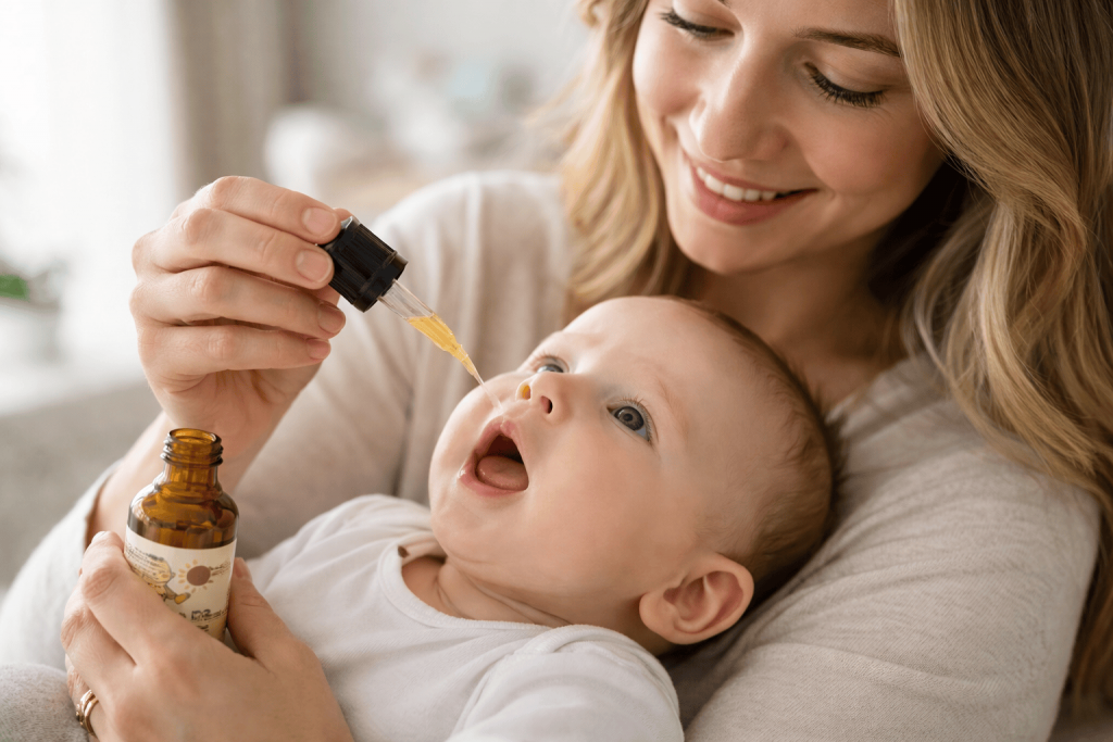 un bebé se beneficia de las ventajas de la vitamina D
