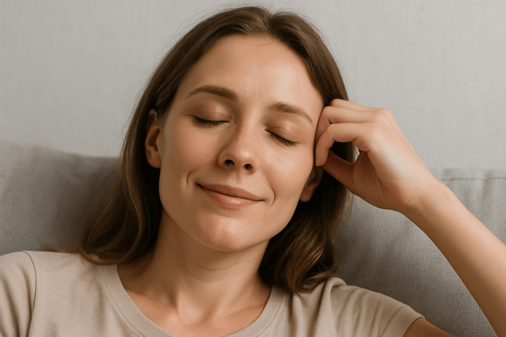 una persona aliviada de sus migrañas gracias al magnesio