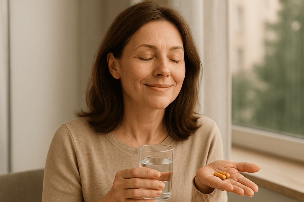una persona aliviada del estreñimiento con la ayuda del magnesio