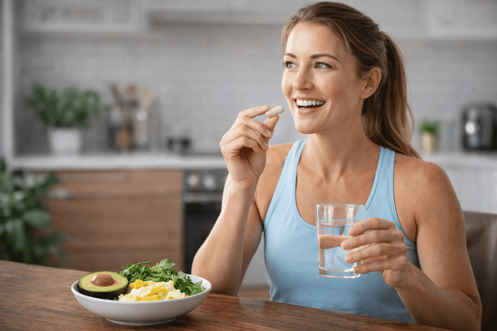 una persona que disfruta de los beneficios del complemento multivitamínico para la dieta cetogénica