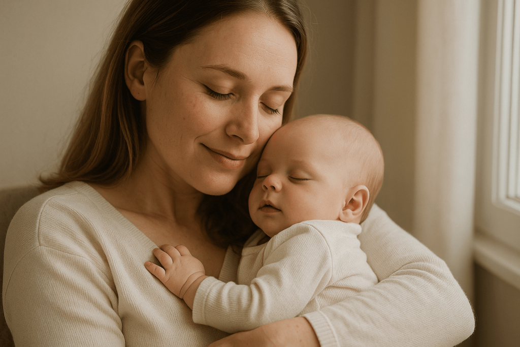 une nouvelle maman profitant des bienfaits du complément alimentaire post-partum