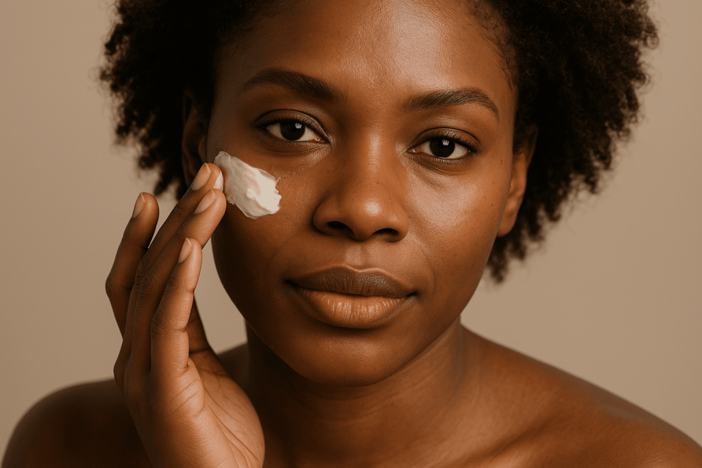 une personne a la peau noir profitant des bienfaits de la crème visage peau noire