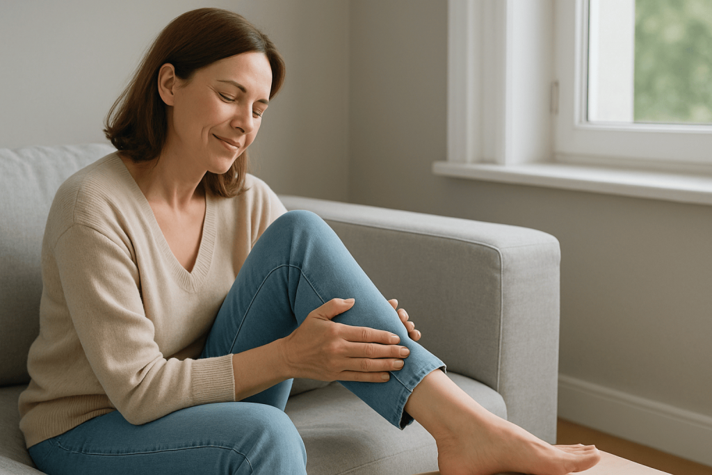 une personne ayant les jambes soulagé grâce au complément alimentaire circulation sanguine