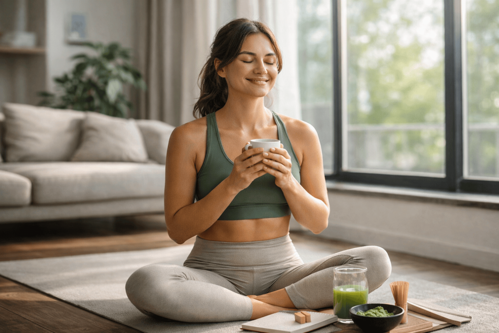 une personne buvant son thé vert matcha