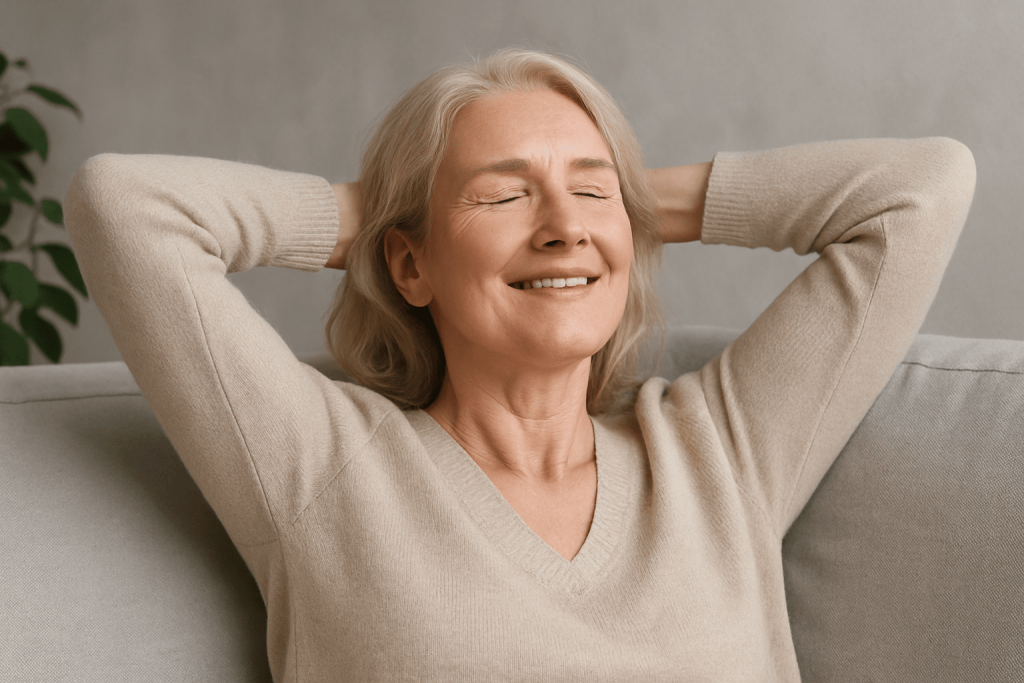 une personne en ménopause soulager de ses bouffées de chaleur grâce au complément alimentaire