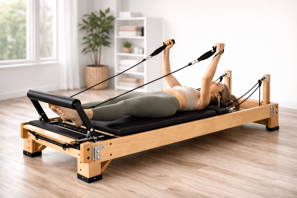 une personne pratiquant le reformer pilates
