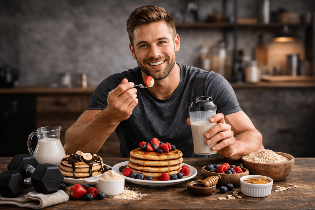 une personne profitant de ses pancake protéiné