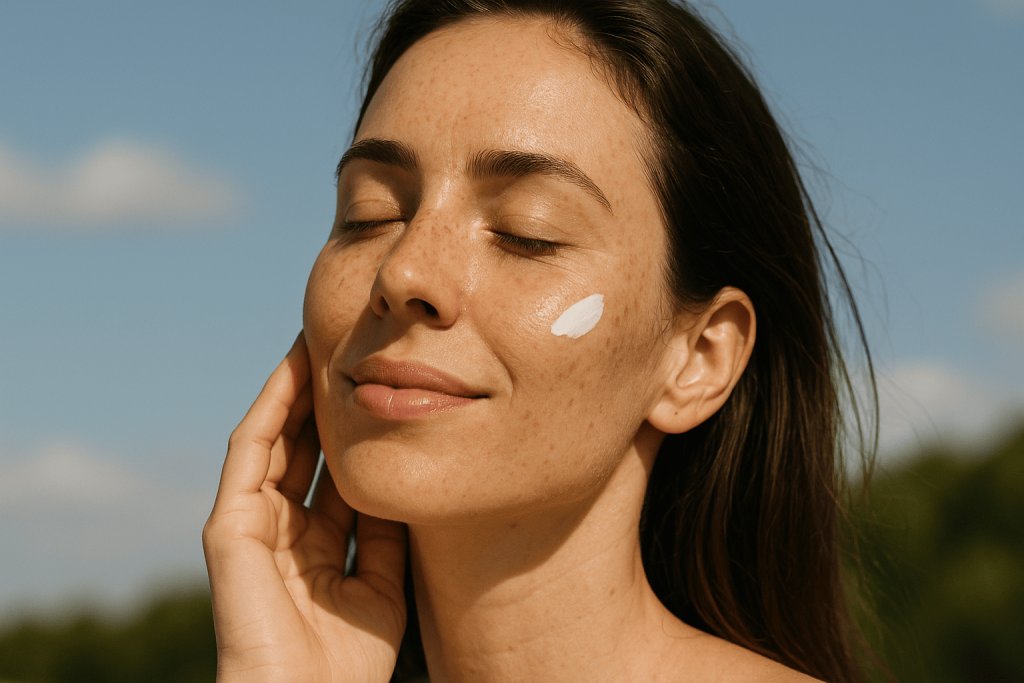 une personne profitant des bienfaits de la crème solaire visage anti-tache