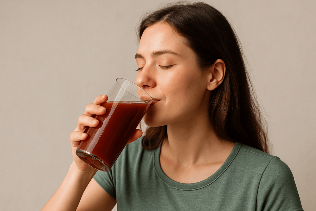 une personne profitant des bienfaits du jus de légumes sur sa santé