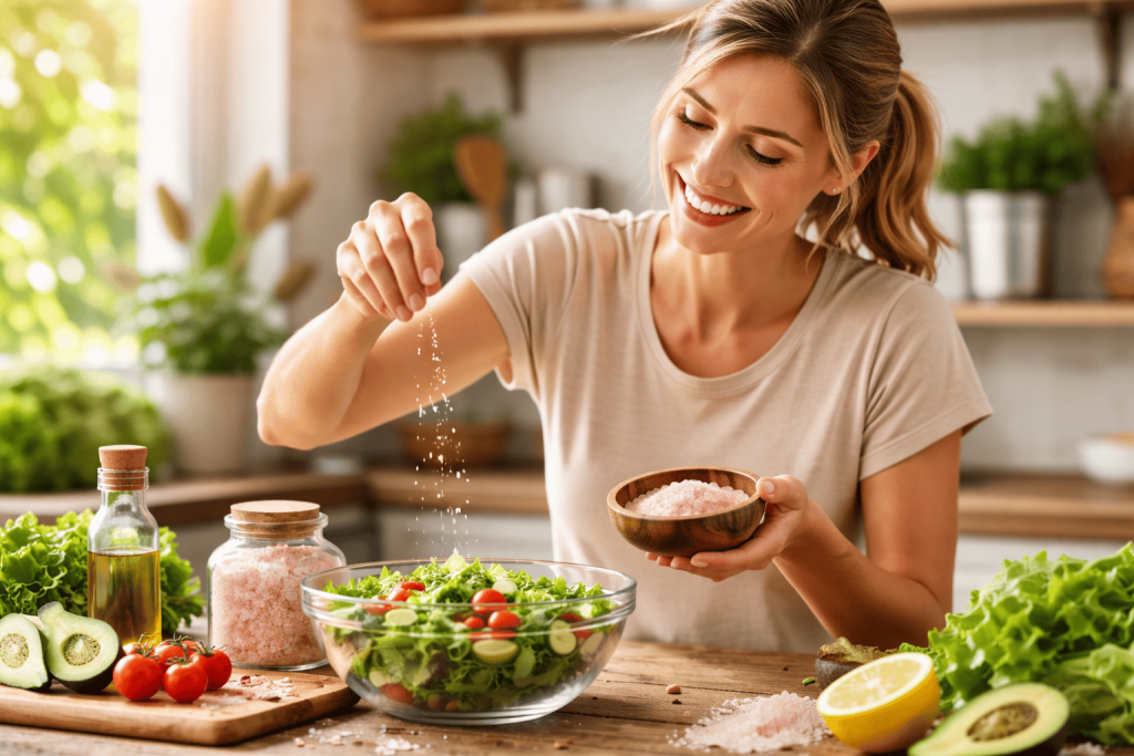 une personne utilisant le sel rose himalaya