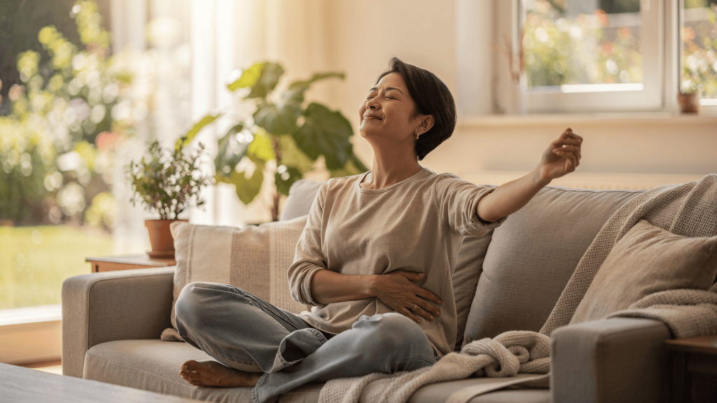Personne adulte détendue après un repas