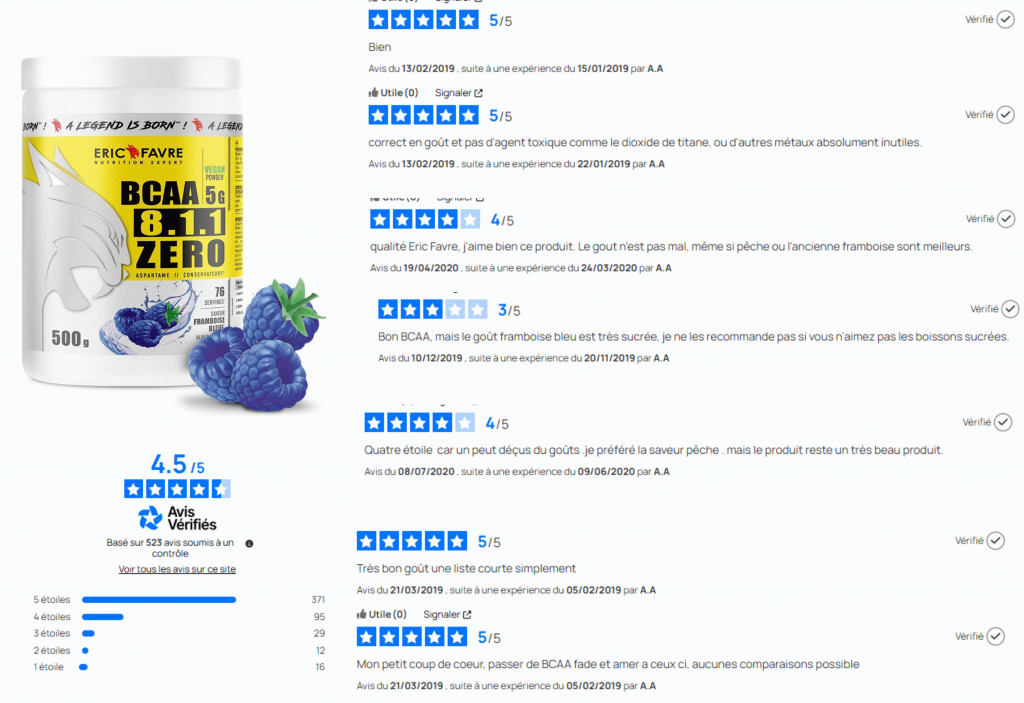 avis des clients sur bcaa eric favre
