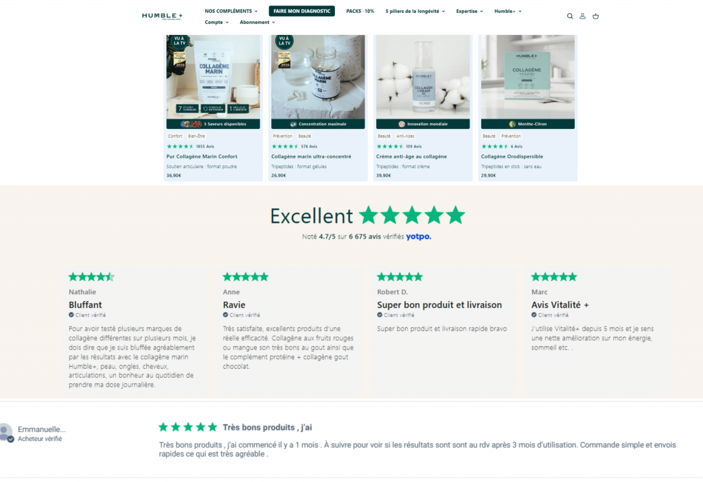 avis des clients sur humble+ collagène