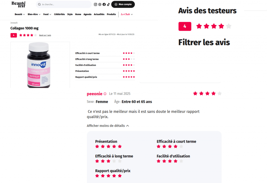 avis des clients sur innovit collagen