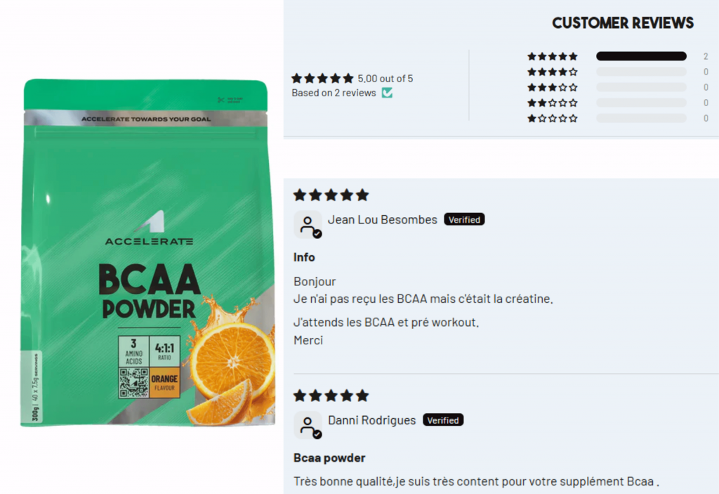 avis des clients sur la bcaa accelerate orange action