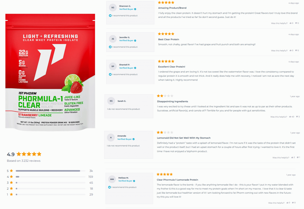 customer reviews of 1st phorm clear protein