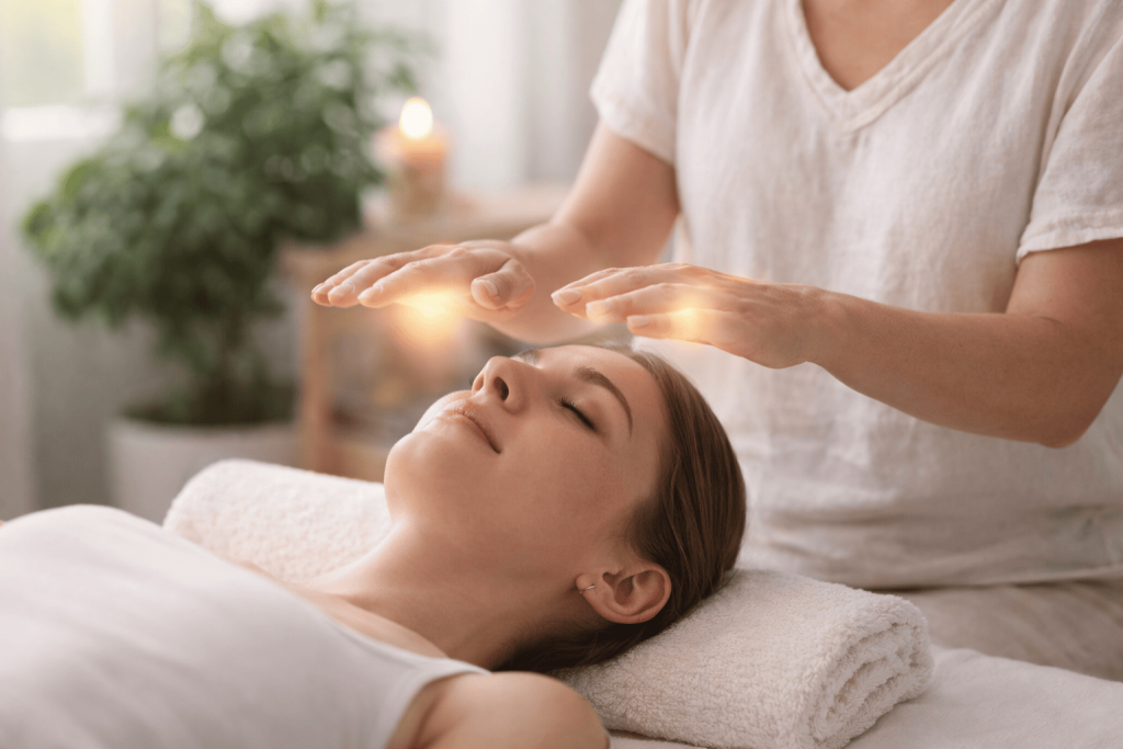 séance de Reiki apaisante en lumière douce